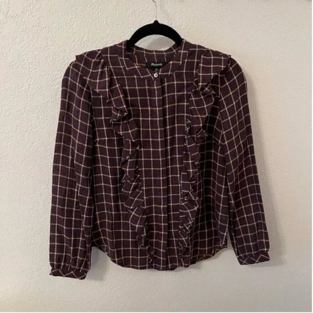 Madewell Plaid Ruffle Front Top - Picture 2 of 8